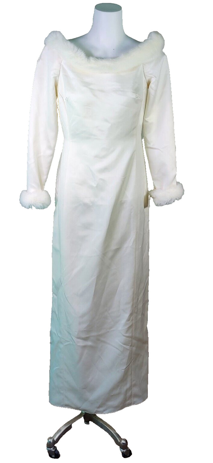 VTG NWT Watters & Waters White Snow Angel Long Sleeve A Line Wedding Dress 8 FUR