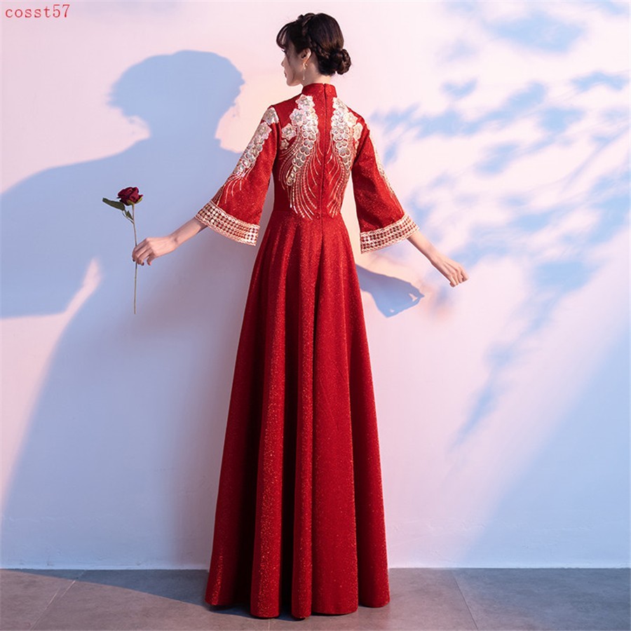 High-End Chinese Traditional Bride’s Wedding Dress Women’s Embroidery Cheongsam