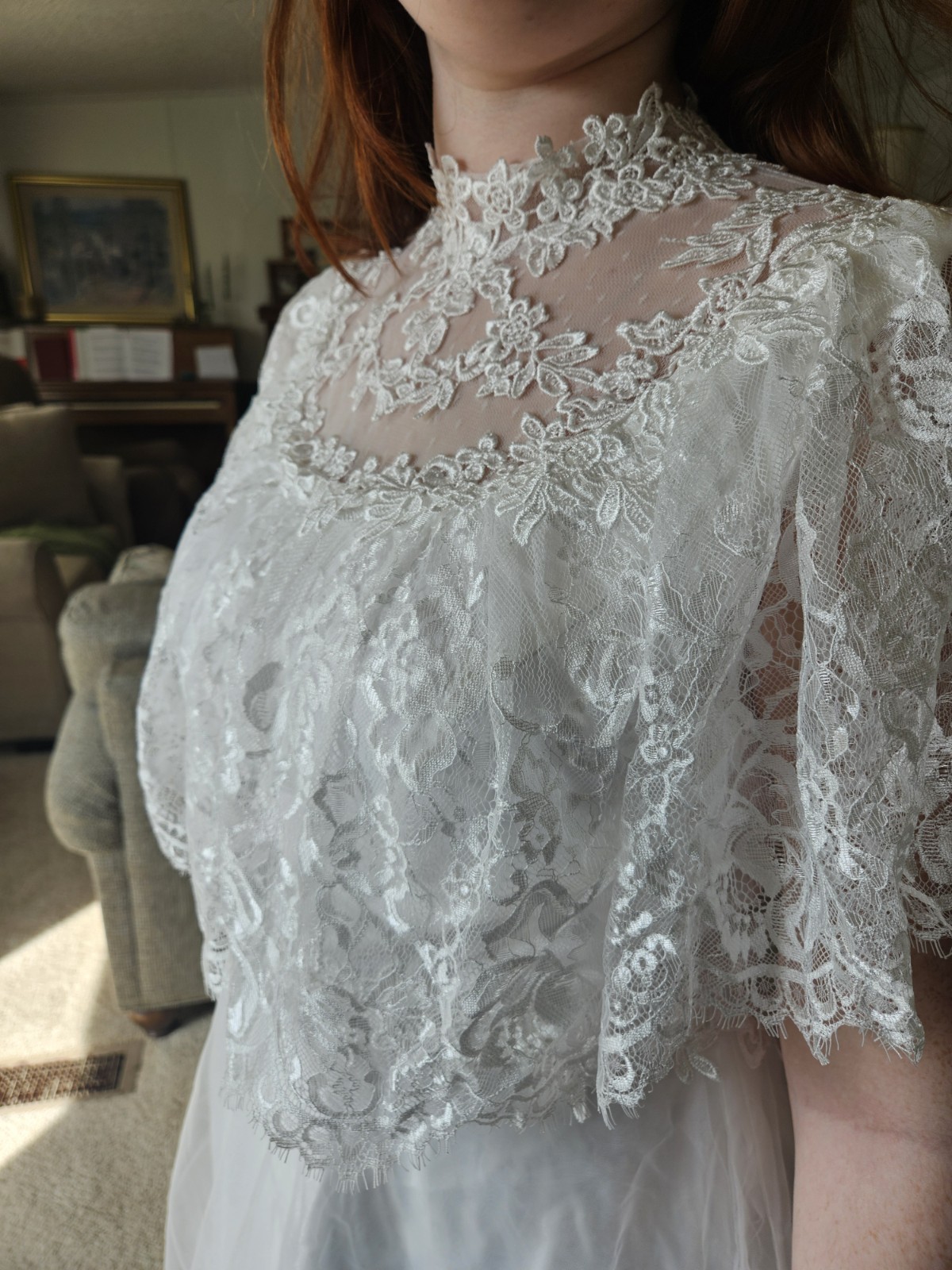 Ivory Wedding Gown High Neck Short Sleeve Sz M Anne of Green Gables Dress