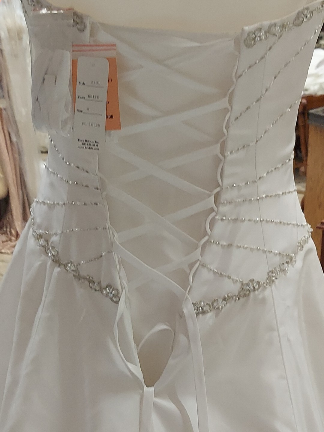 Eden Bridal White Pearl Beaded Gem Cementrical Train Adjustable Lace Down Back