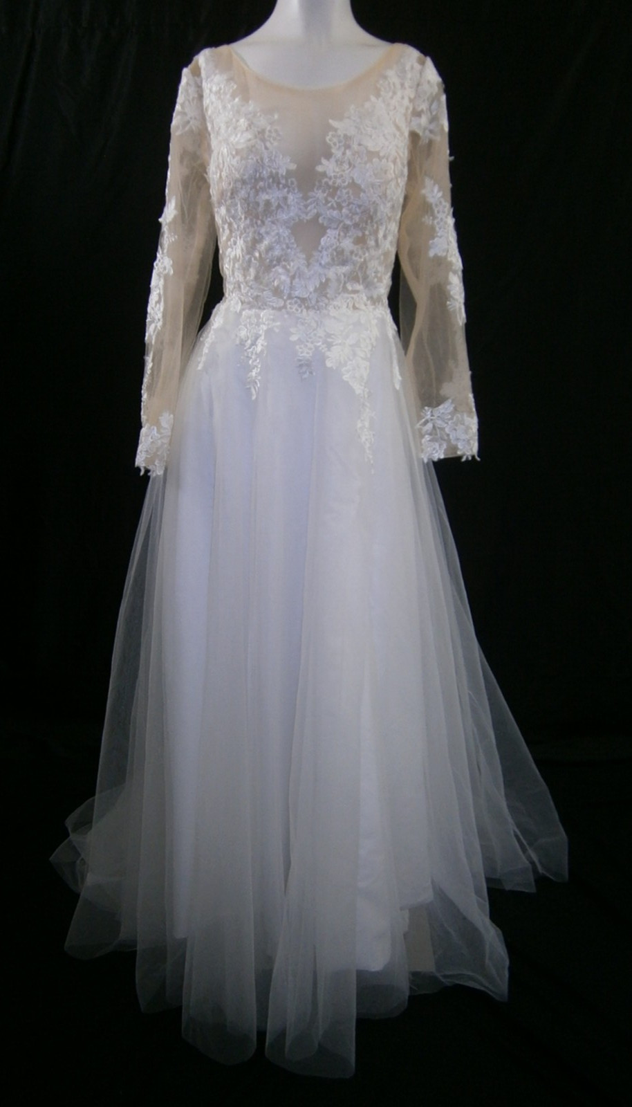 Wedding Dress 8 Off White Lace Embroidery Nude Illusion Tulle Ball Gown Slit