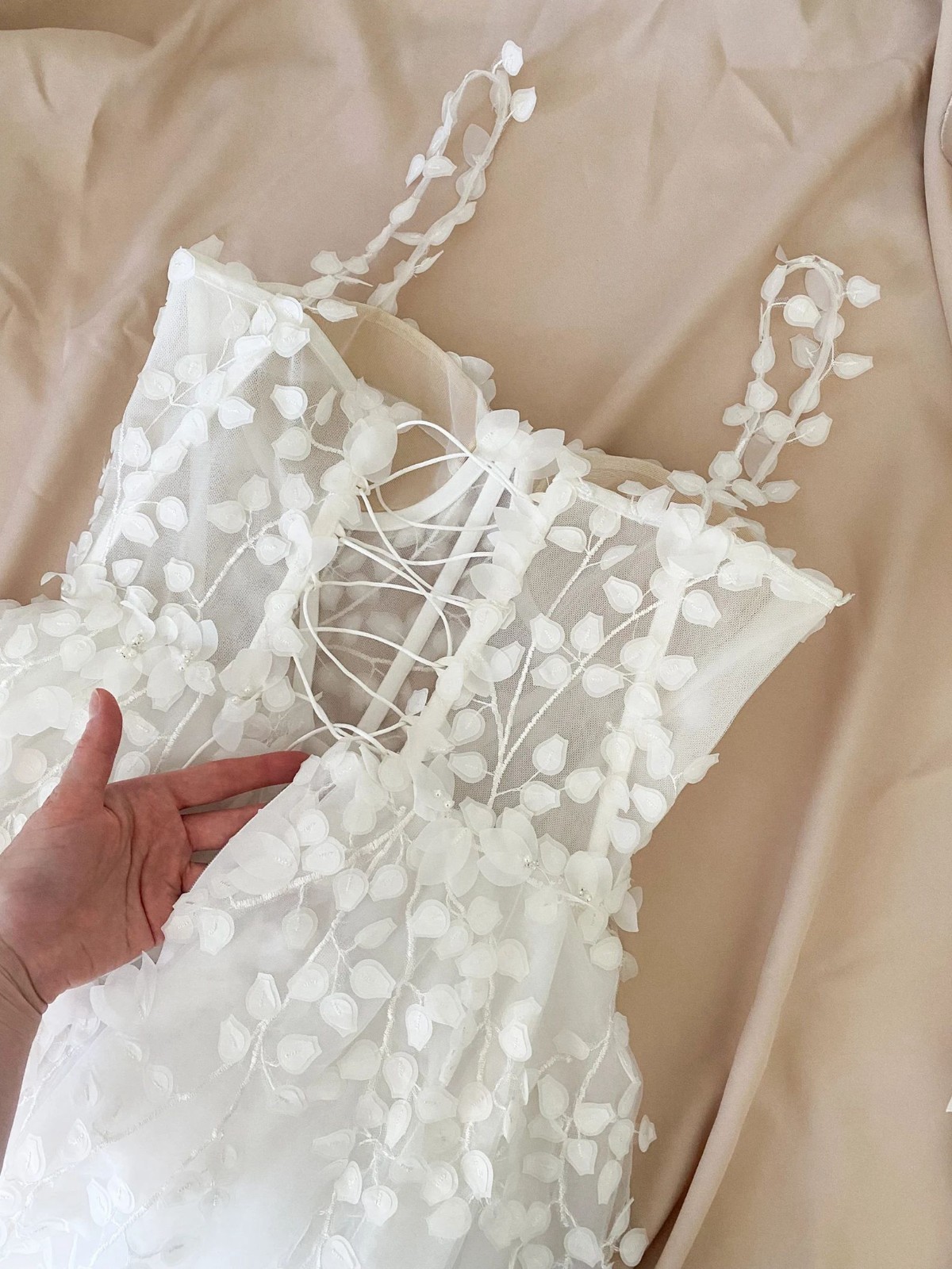 Top Boho Floral Lace Wedding Dress Wedding Dress 32-60 Pink Ivory Strappy Lace Up