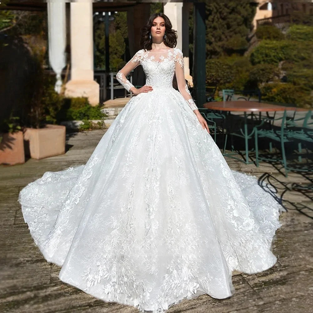 Custom Ashley Carol Wedding Dress Long Sleeve Bride Dress Crystal Lace Appliques