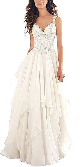 Unbranded White Chiffon gown sweetheart neckline Wedding dress size L 13 14