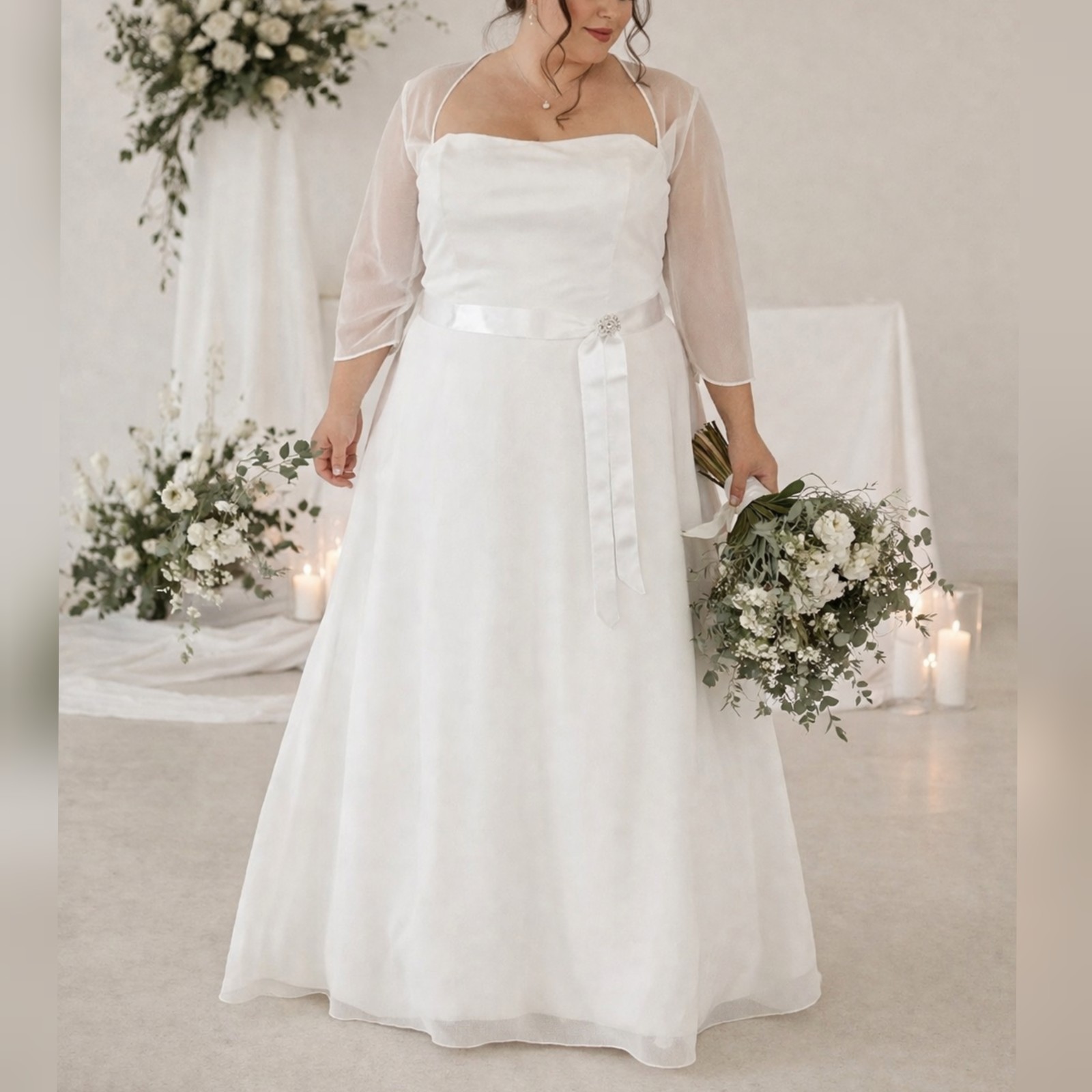 Unbranded White Chiffon Style 9777 3/4 Sleeve Wedding Dress sz 24