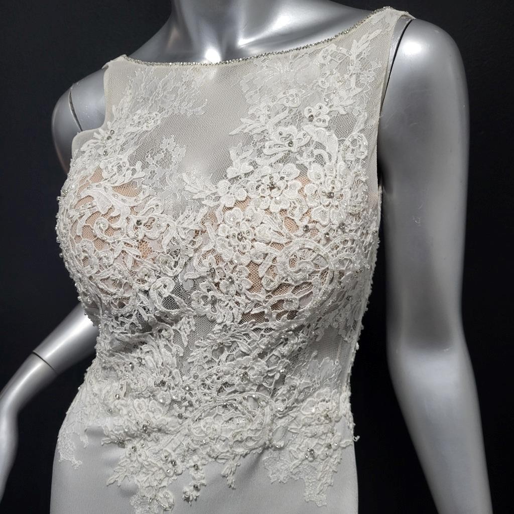 NWT~$1595~JOVANI~SZ 4~IVORY OFF WHITE LACE RHINESTONE EMBELLISHED WEDDING DRESS