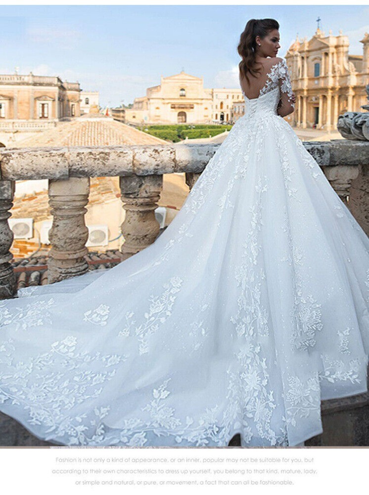 Women Luxury Wedding Dress V-Neck Backless Sexy Bridal Gowns Lace Appliques Robe