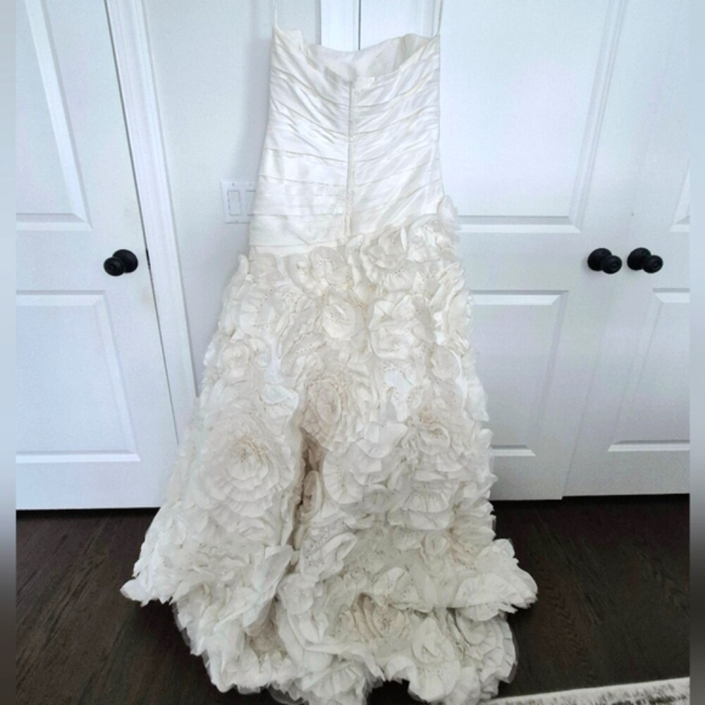 Galina Signature Ivory Strapless Embellished Floral Applique Bridal Gown Sz 16