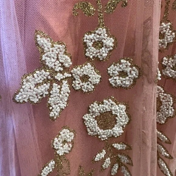 Custom Pink, White & Gold Heavily Beaded Bridal Women’s Dress, Large
