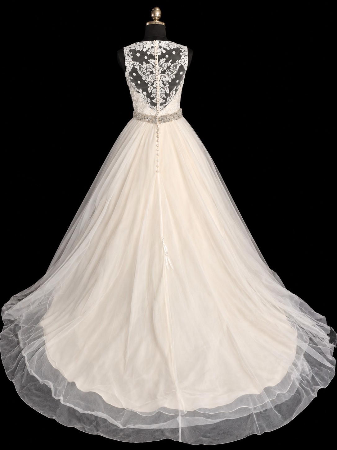Allure Bridals Wedding Dress 14 Ivory Ballgown Lace Tulle Illusion Crystals