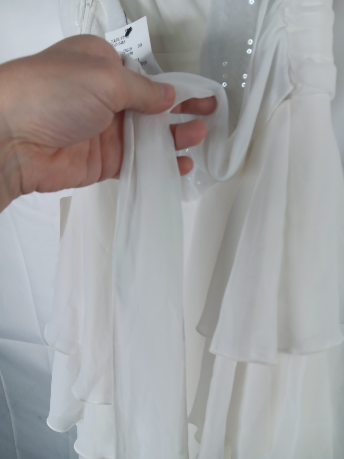 David’s Bridal Ivory Ruffle High Low Sequin Strapless Wedding Dress Women 4 NWT