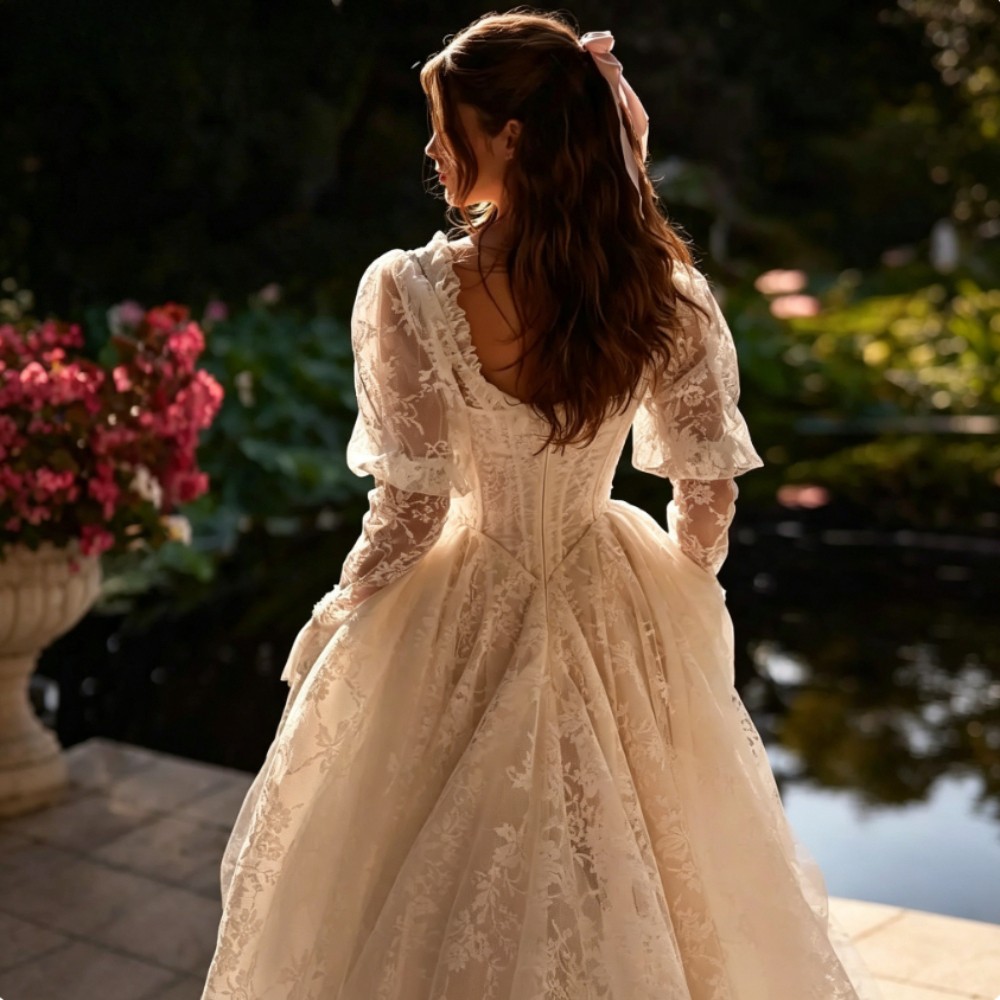Boat Nack Lace Appliques Wedding Dresses Off Shoulder Long Sleeves Bridal Gowns