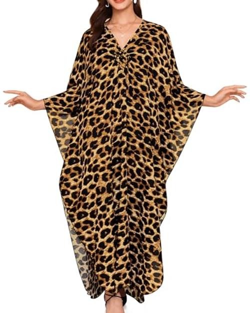 Rossopesca Kaftan Dresses for Women V-Neck Plus Size Batwing One Size Leopard