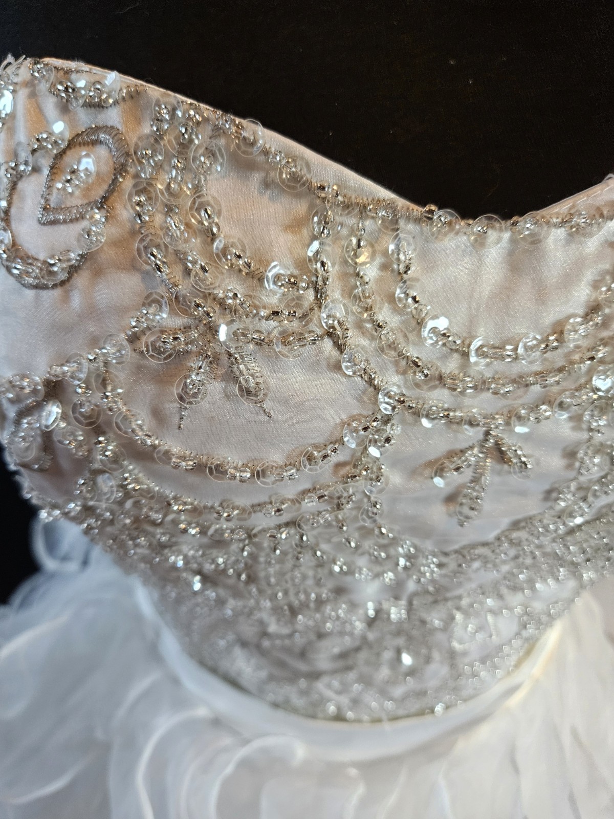 Heavily Beaded Strapless Wedding Dress Custom Size 6 Ruffled Tulle Skirt