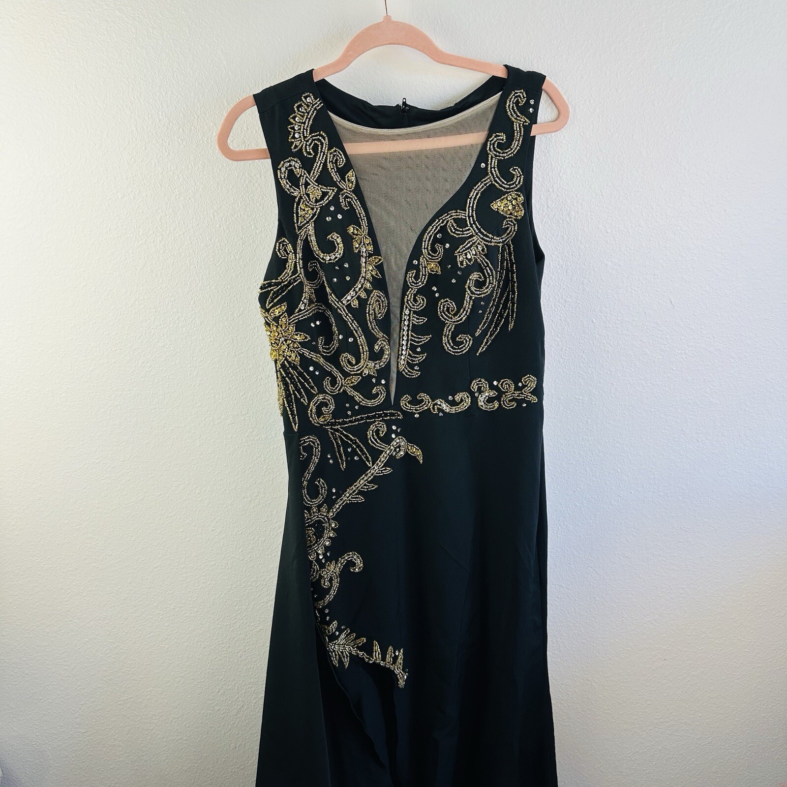 Black Gold Beaded Handmade Long Gown With Train See Measurements