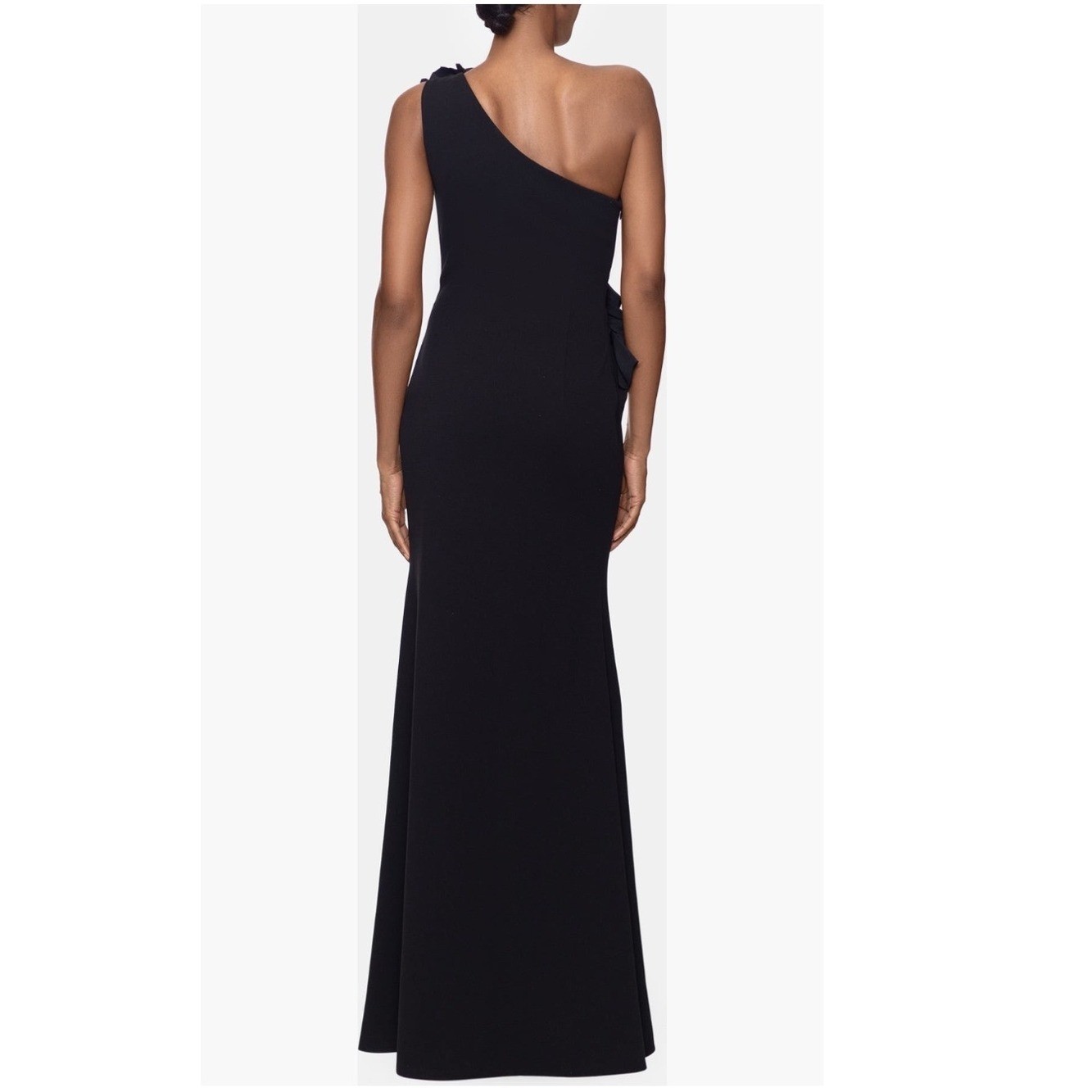 Betsy & Adam Rosette One Shoulder Trumpet Gown, Black, Size 12, NWT