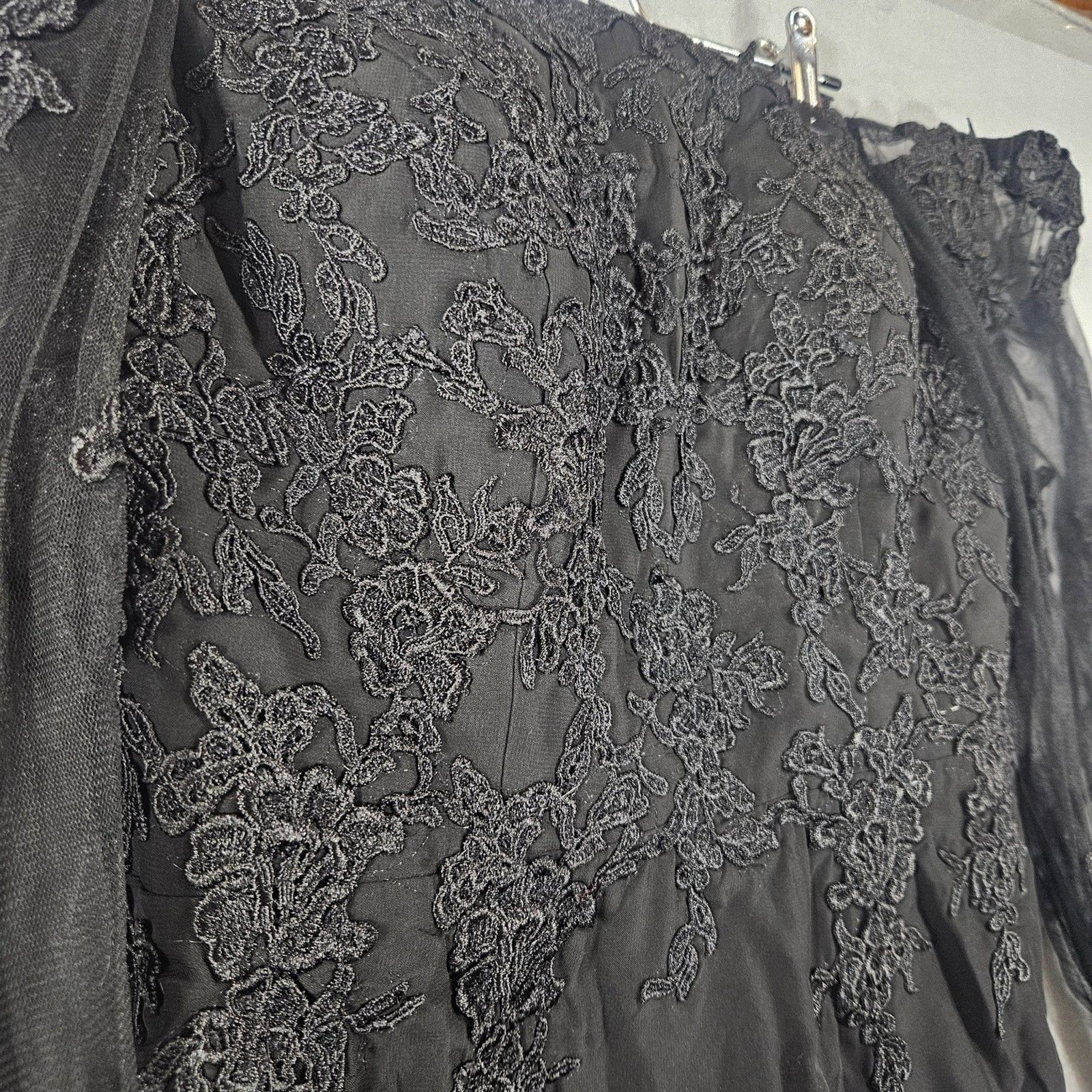 New Black Wedding Dress Sz 10 Off Shoulder Maxi Slim Lace Applique Goth Witchy