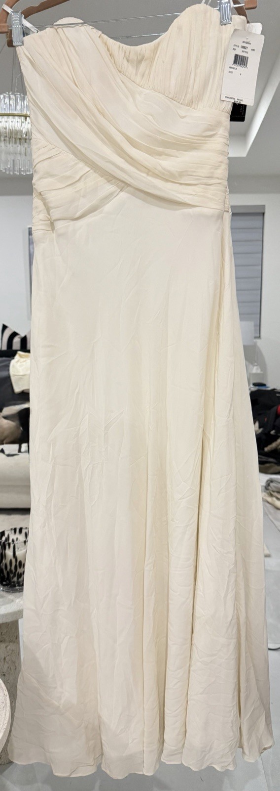 Nicole Miller Women’s Strapless Cream Chiffon Bridal Dress 100% Silk Size 8