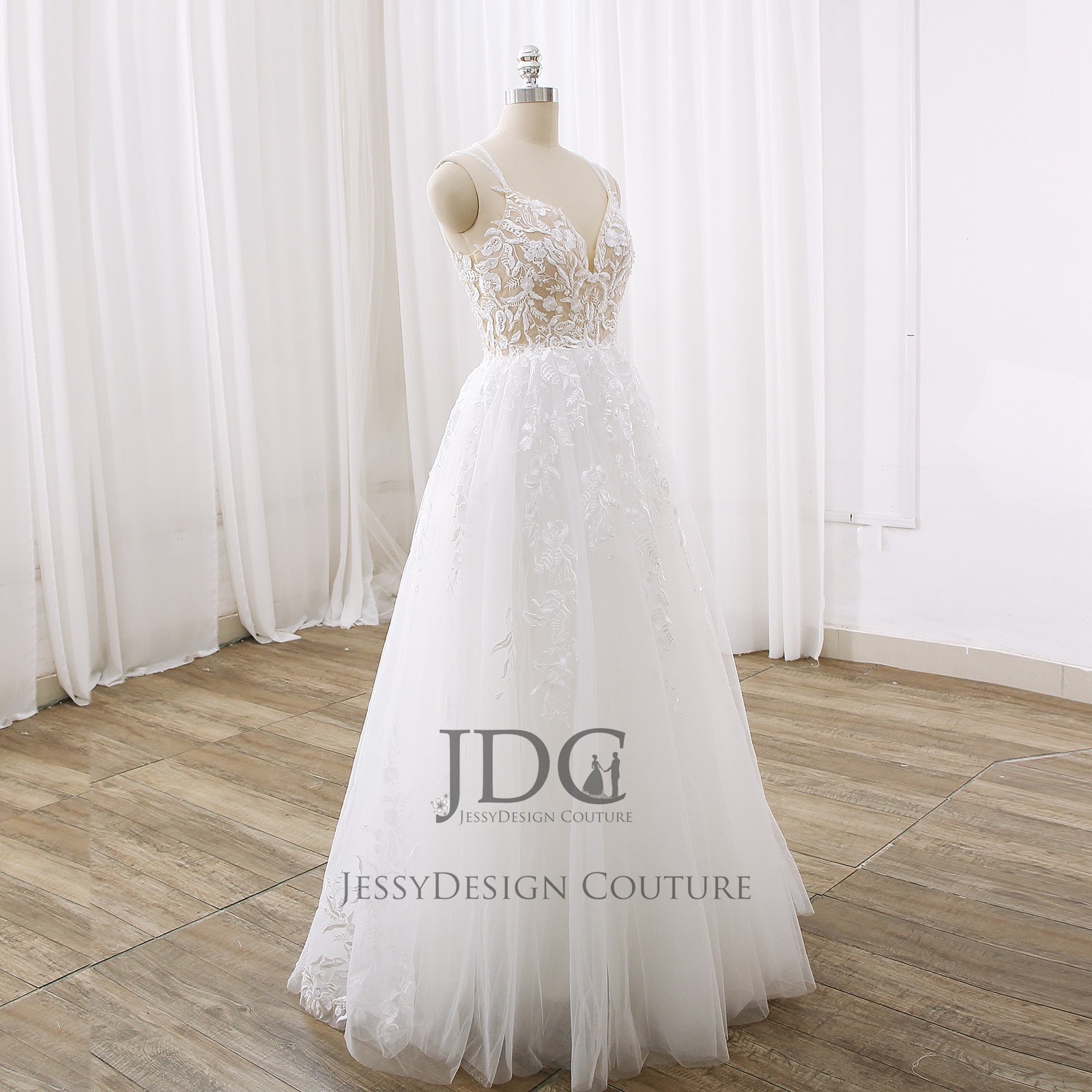 Airy glitter lace wedding dress wedding dress custom made 32-60 straps