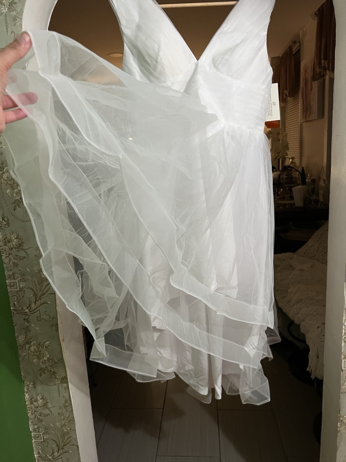 JJ’s House White Scoop Neck Tulle Lace Short Wedding Dress Custom Size 14