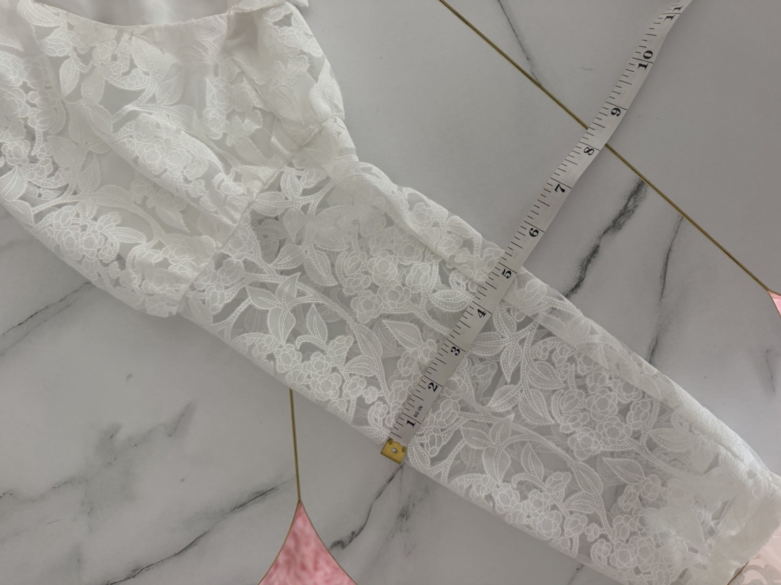 Tailored White Lace Off Shoulder Long Sleeve A-Line Full-Length Dress M
