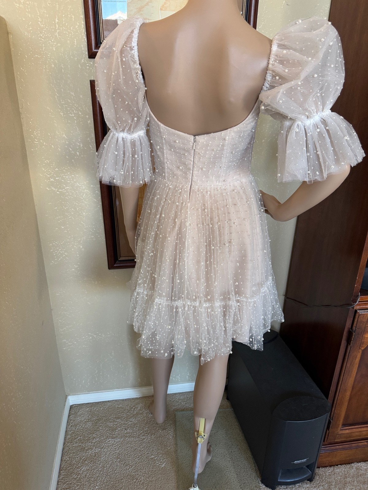 By Watters Macaron Ivory Blush Bridal Wedding Puff Sleeve Mini Dress sz 2 NWT