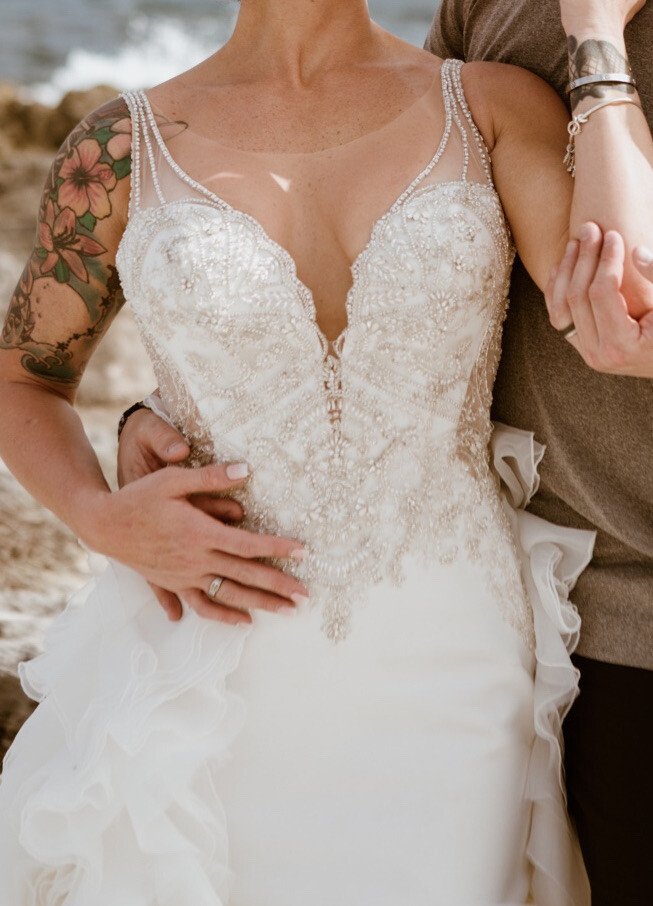 Beautiful Mermaid Beaded Wedding Dress Detachable Ruffle Rhinestone Train Custom
