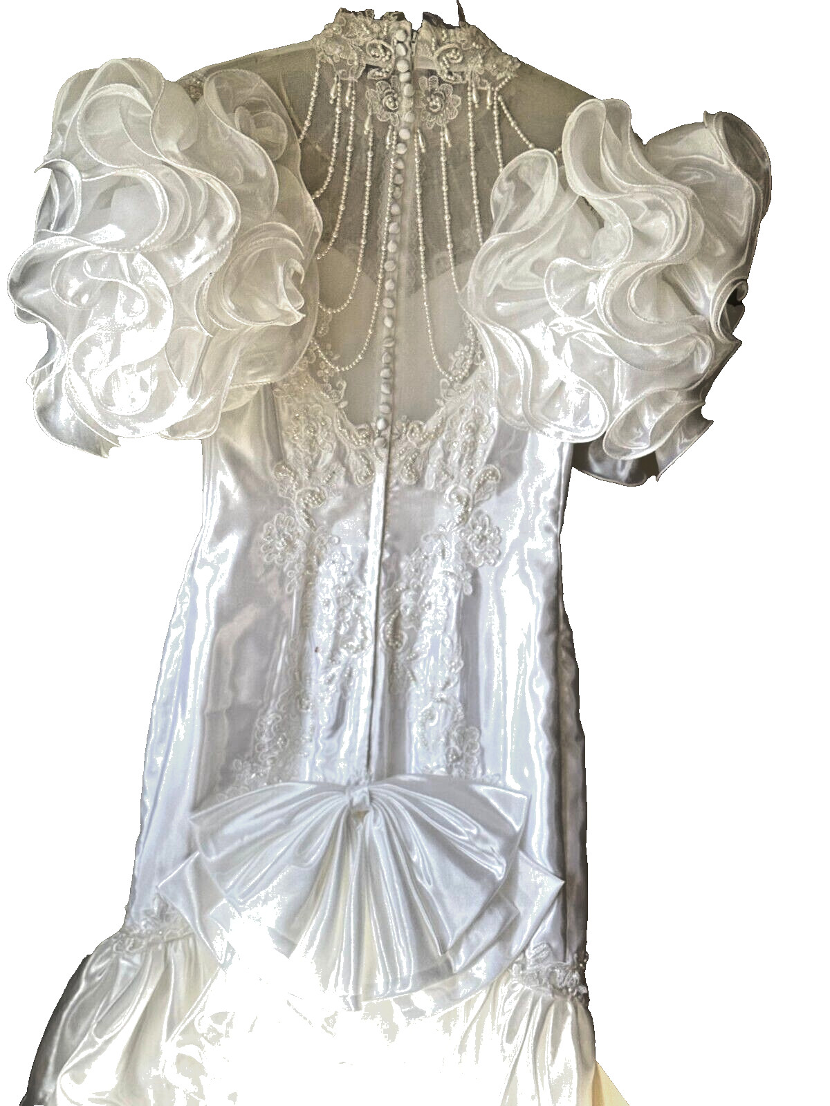 MEDIUM BEADED LACE WEDDING DRESS-LONGER THAN FLOOR LENGTH-BRAND NEW-LQQK!