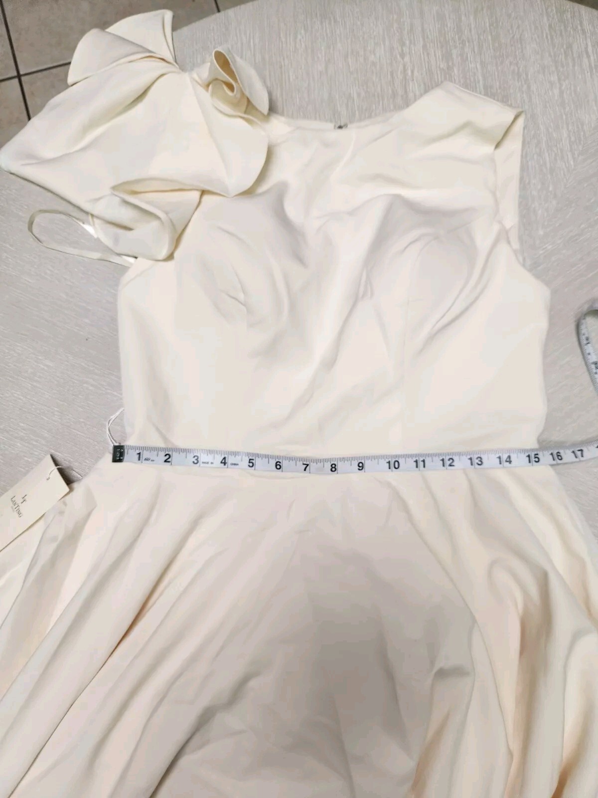 LT Lanting Bride Ivory Tea Length Ruffle Shoulder Wedding Dress Size 10 NWT