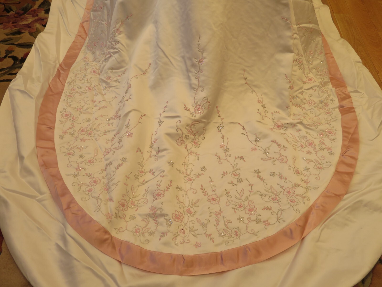 NEW Mori Lee IVORY & PINK !!!! Vintage Wedding Dress FLOWERS PRINCESS Gown Train
