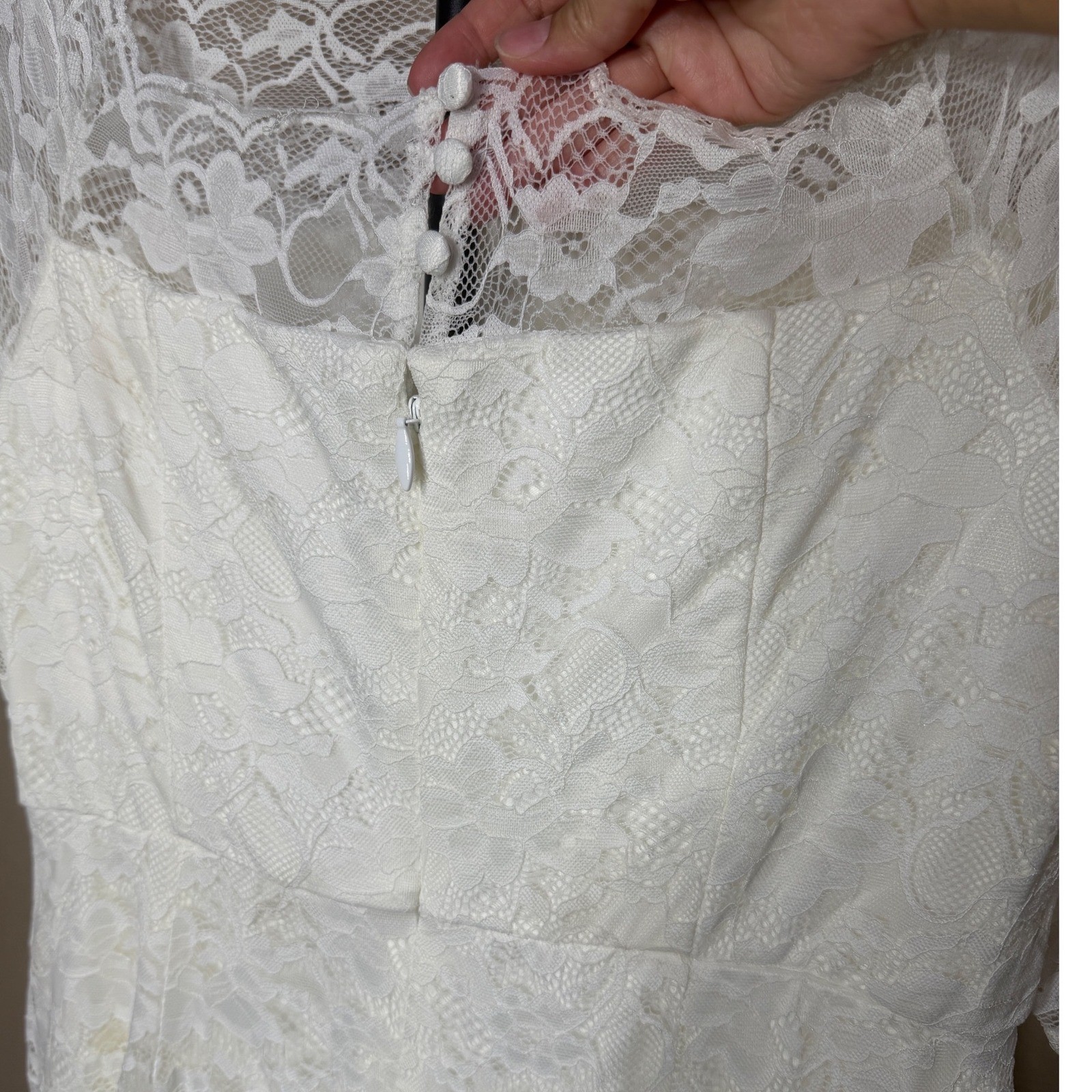 Torrid 14 Off White Lace Off Shoulder Wedding Dress 3/4 Sleeve Maxi Gown Train