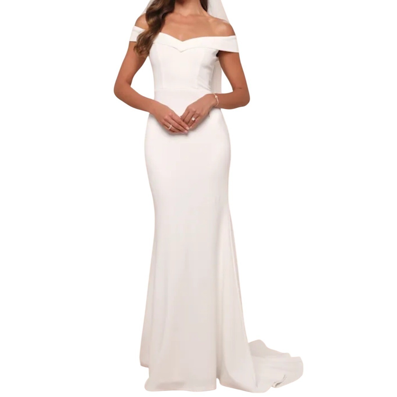 NWT Lulus Arienne White Off-the-Shoulder Mermaid Maxi Wedding Dress XS Elegant