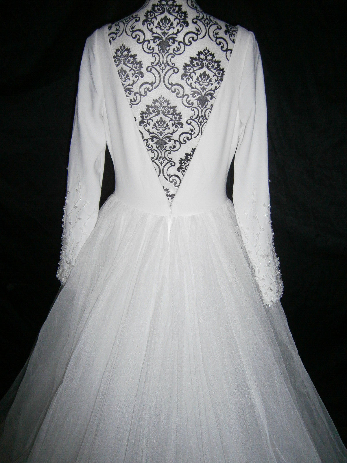 La Sposa Laurus Wedding Dress 12 White Crepe Tulle Sleeves Beaded Plunging V