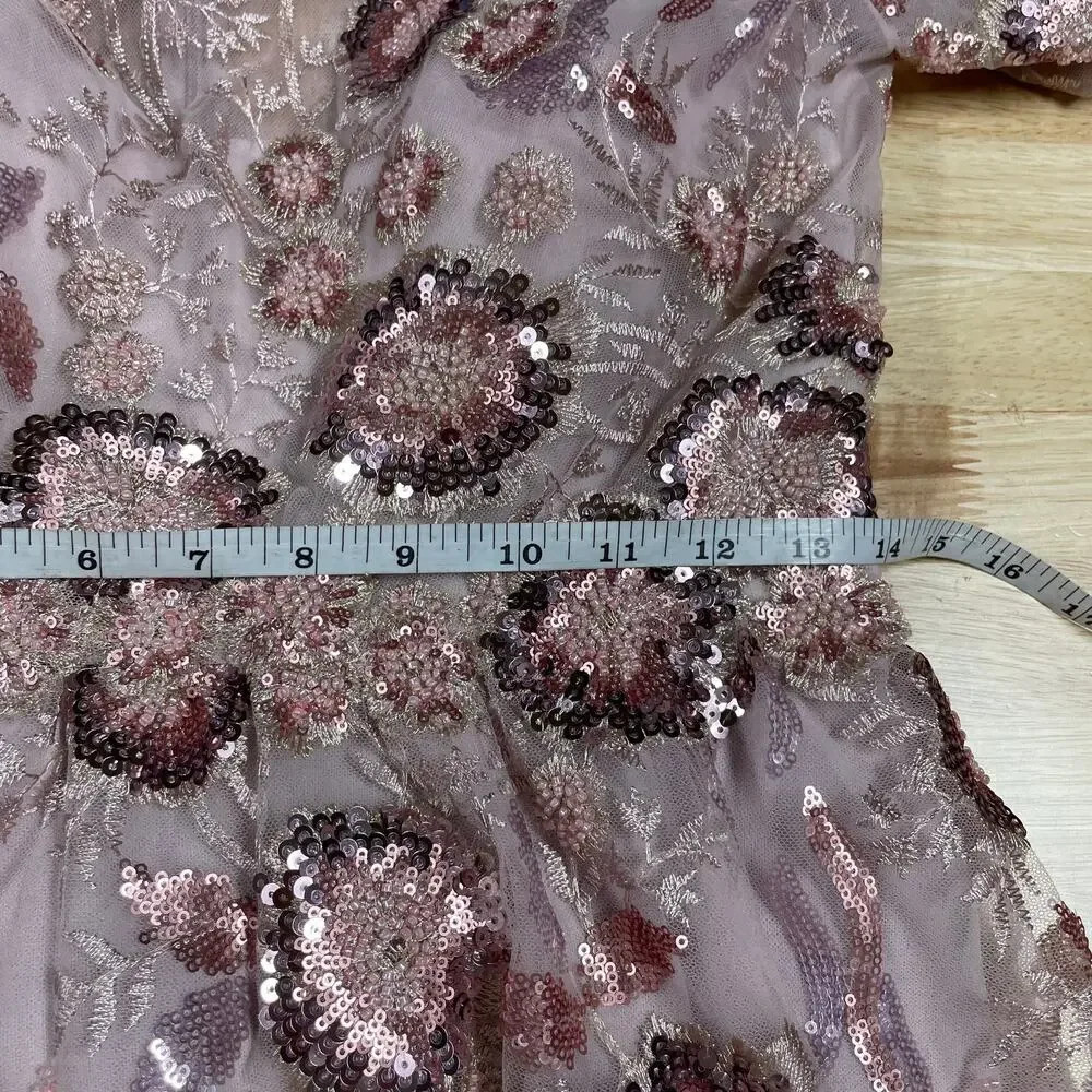 Mac Duggal ($458) Floral Embellished Long Sleeve A-Line Dress Size 8 Rose Pink