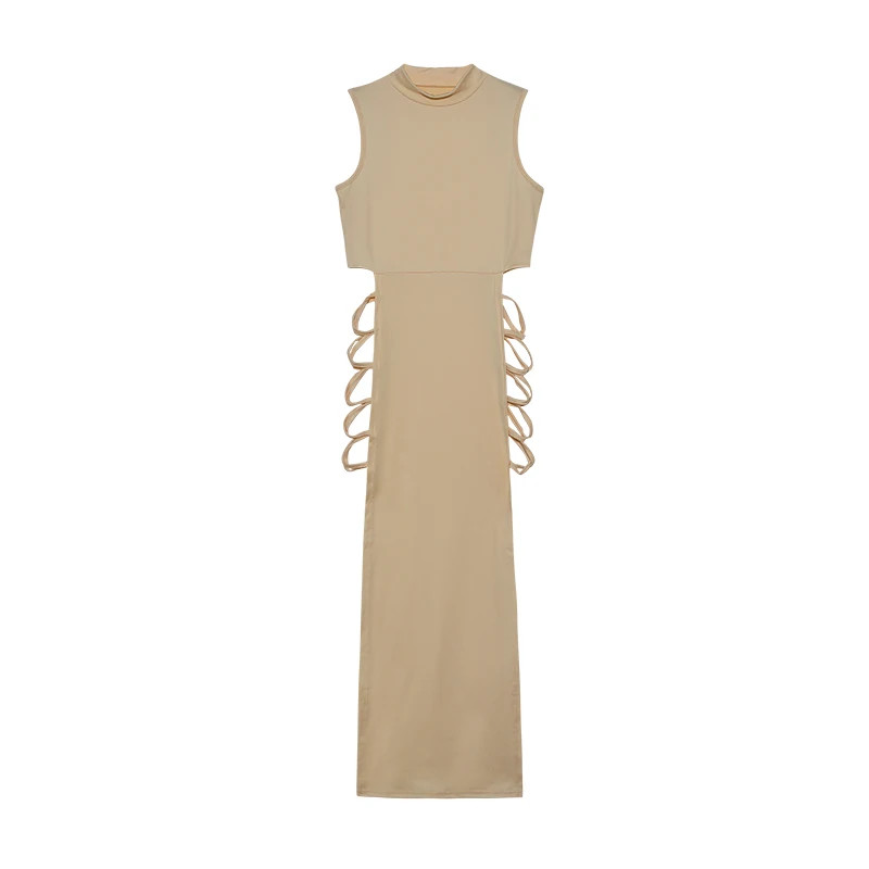Criss Cross Cut Out Dress Sexy Bodycon Mock Neck Sleeveless Dress Women Clothing