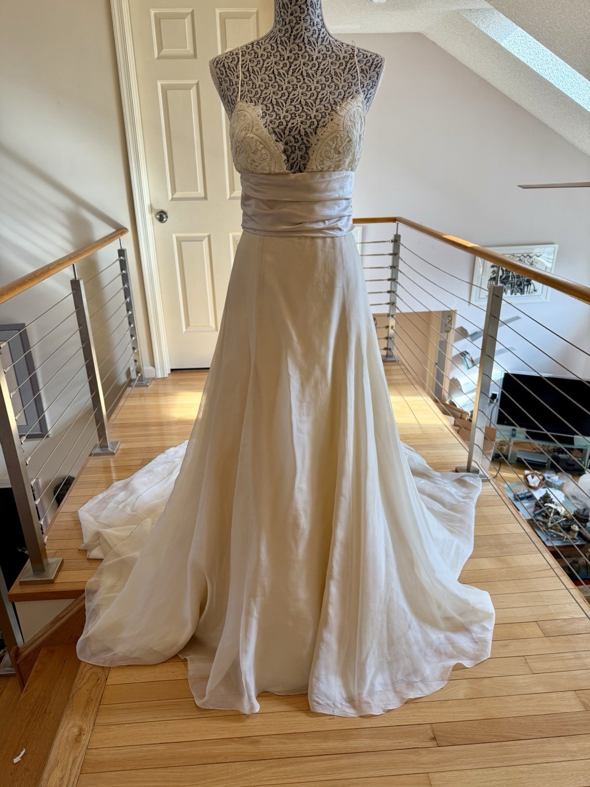 AMSALE Bali S (4) Ivory A-Line Organza Silk Lace Bralette Wedding Dress