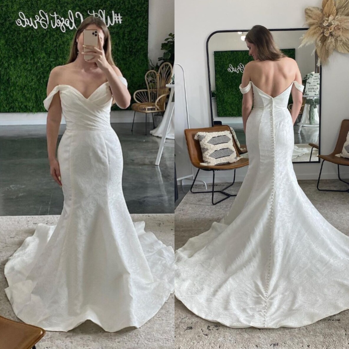Jacquard Satin Wedding Dresses Sweetheart Mermaid Off Shoulder Bridal Gowns