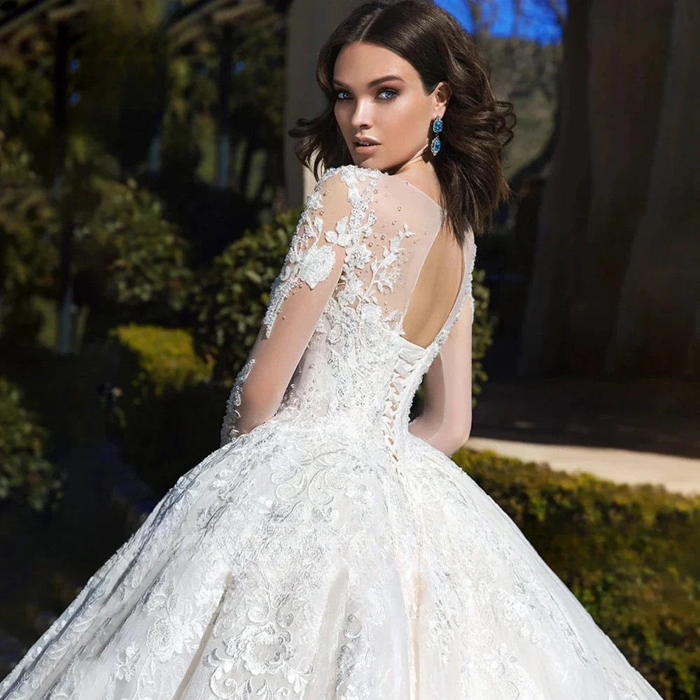 Custom Ashley Carol Wedding Dress Long Sleeve Bride Dress Crystal Lace Appliques