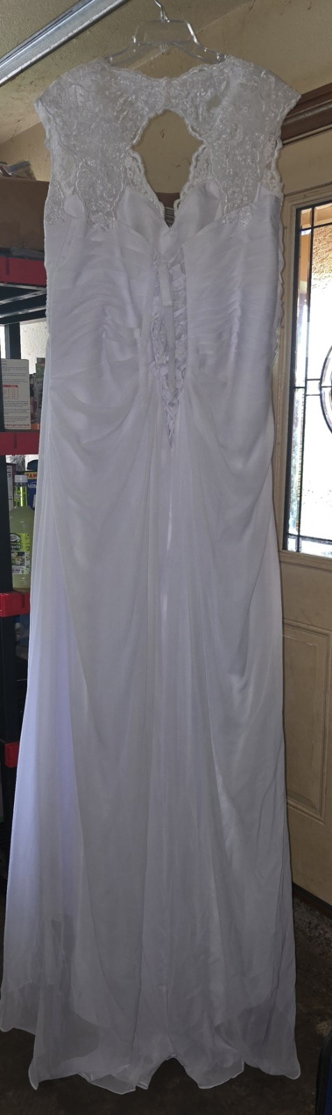 plus size White Chiffon A-Line Wedding Dress V Neck Lace Cap Sleeve Corset Back