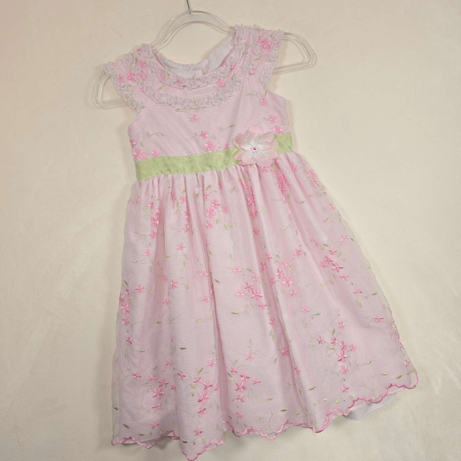 Jona Michelle Dress Girls 6X Pink White Floral Coquette Embroidered Romantic