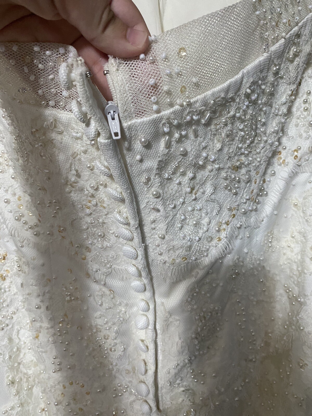 MORI LEE white straight neckline strapless gold beaded appliqué wedding dress 12
