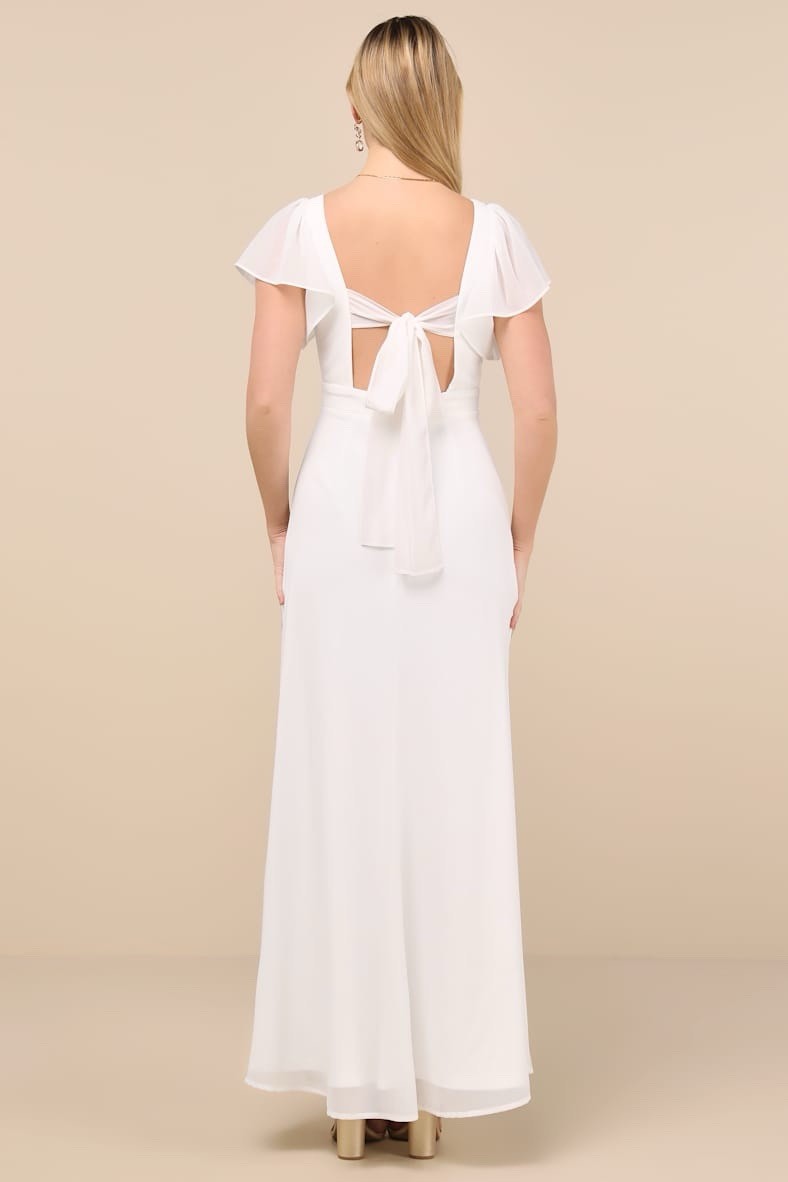 Lulus Simply Delightful Maxi Dress XL White Tie Back Flutter Sleeve Bridal Gown