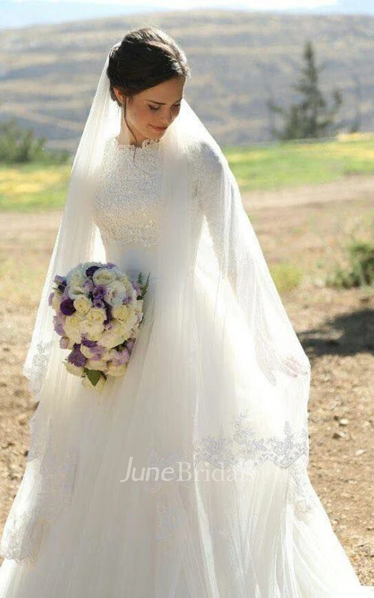 June Bridals Modest High Neck Lace Summer Wedding Dress Beach Half Sleeve A-Line