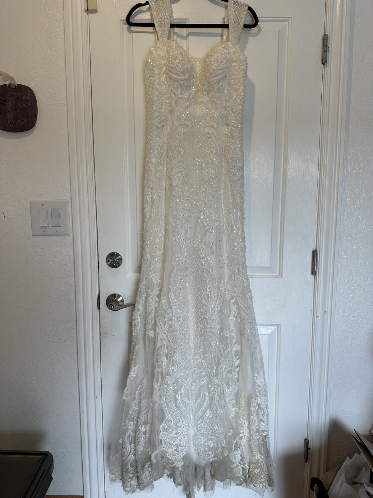 Ivory Lace Fit And Flare Sleeveless Wedding Dress Square Neck Beading