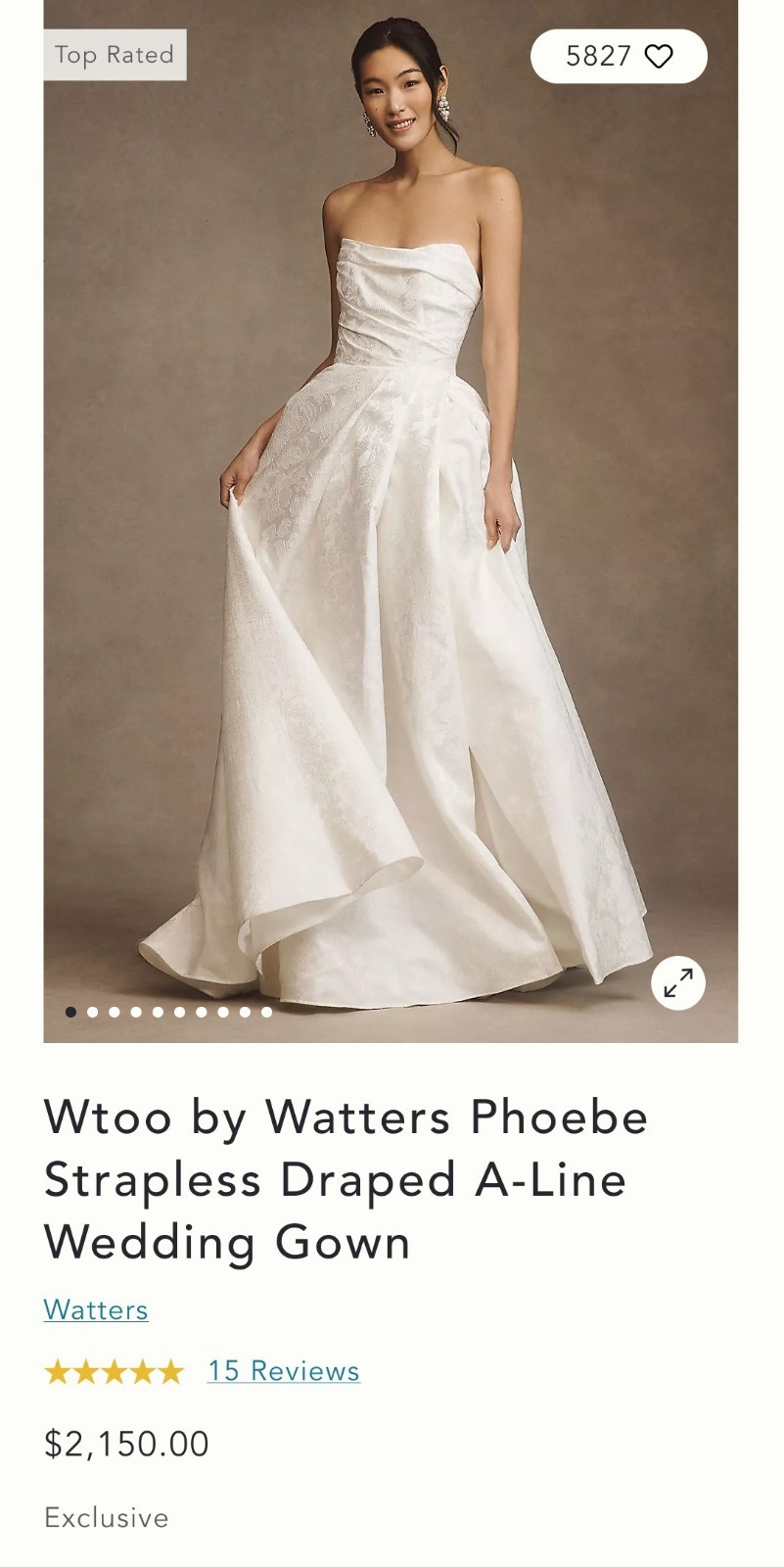 Wtoo by Watters Phoebe Strapless A-Line Jacquard Wedding Gown Ivory