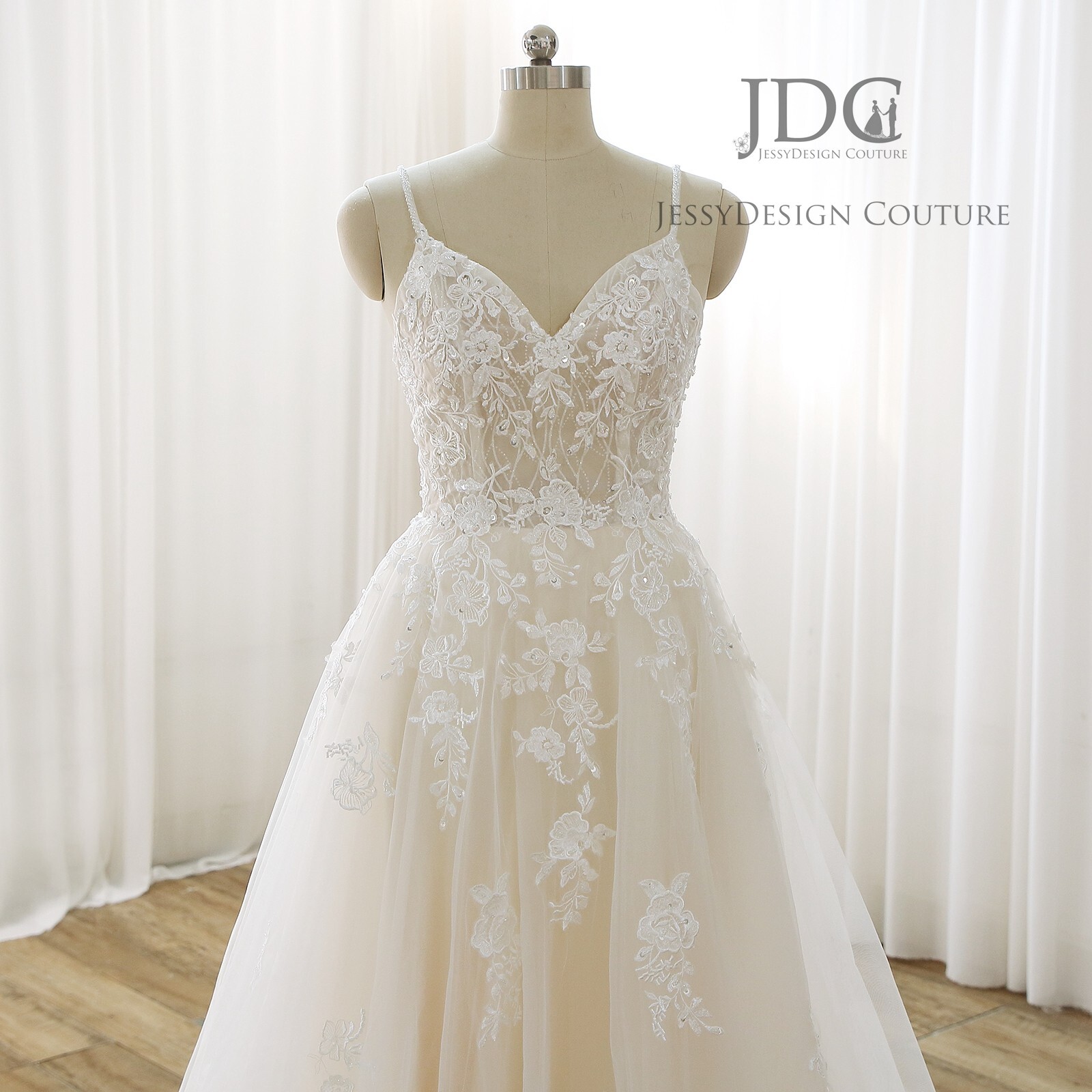 Dreamy Beaded Pearls Bridal Gown Lace Wedding Dress Custom made Ivory Nude