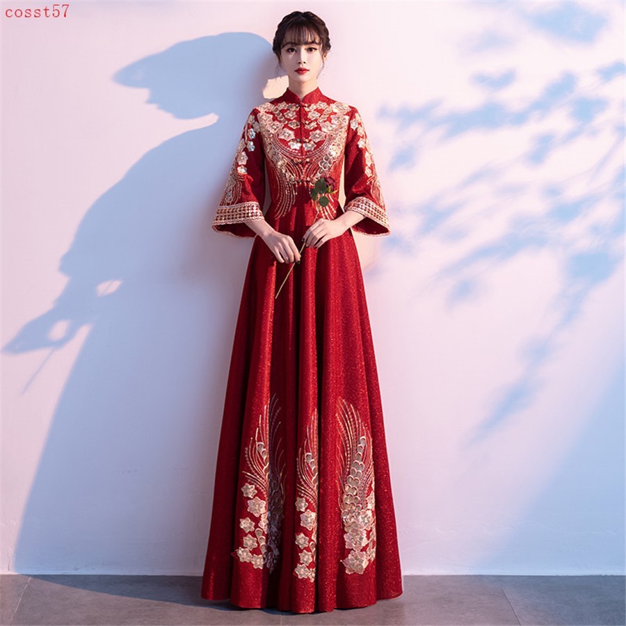 High-End Chinese Traditional Bride’s Wedding Dress Women’s Embroidery Cheongsam