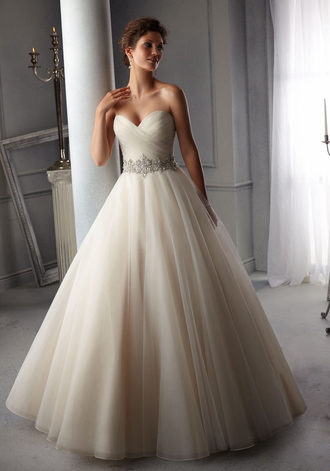 Intricately Beaded Waistband on Tulle Morilee Bridal Wedding Dress.