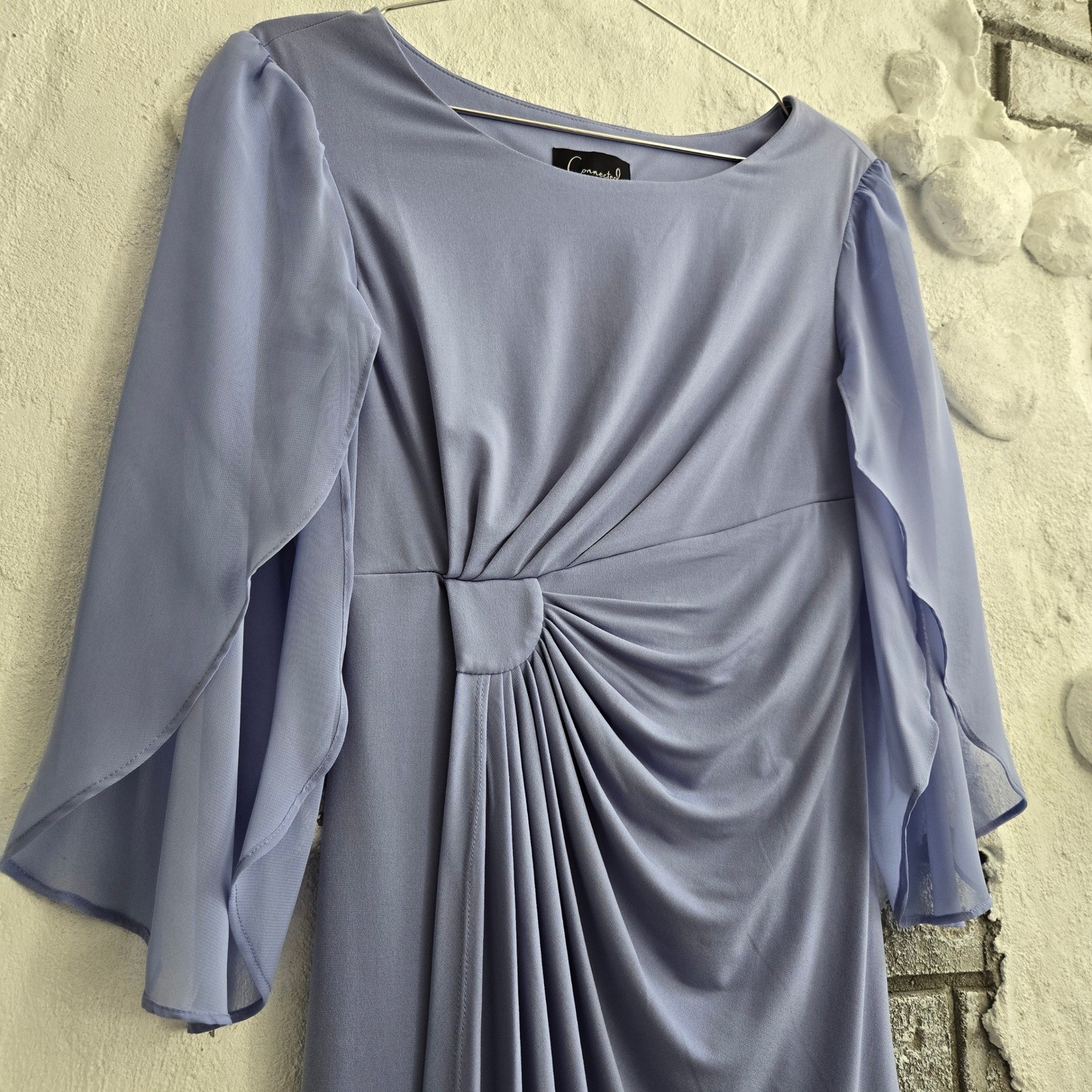 Connected Apparel Lavender Side Knot Chiffon Cape Sleeve Sheath Dress 10