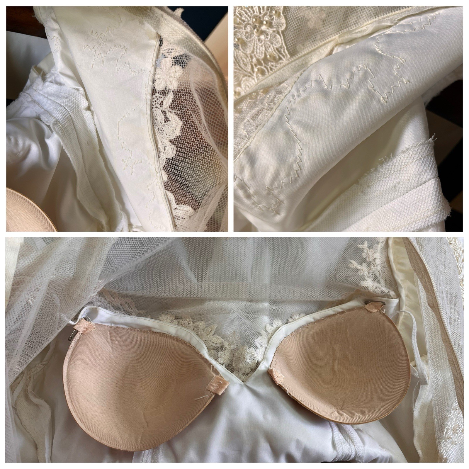Vintage 80s White/Off White Wedding Dress, Petticoat and Veil